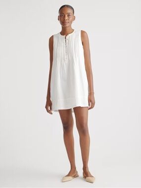 QUINCE Organic Linen Sleeveless Swing Dress in White, XL